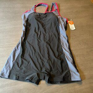 Charmo Black w/pink trim one piece razorback swim-suit w/boyleg Size XL
